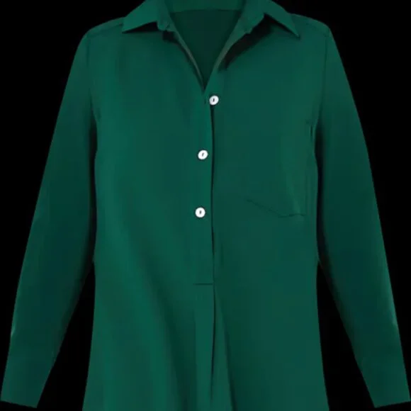 Tuckernuck Hunter Green Crepe Callahan Dress Size Small Swing Shirt Pockets - Picture 10 of 10
